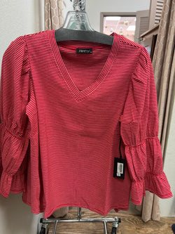 APNY red white stripe v neck puff sleeve top