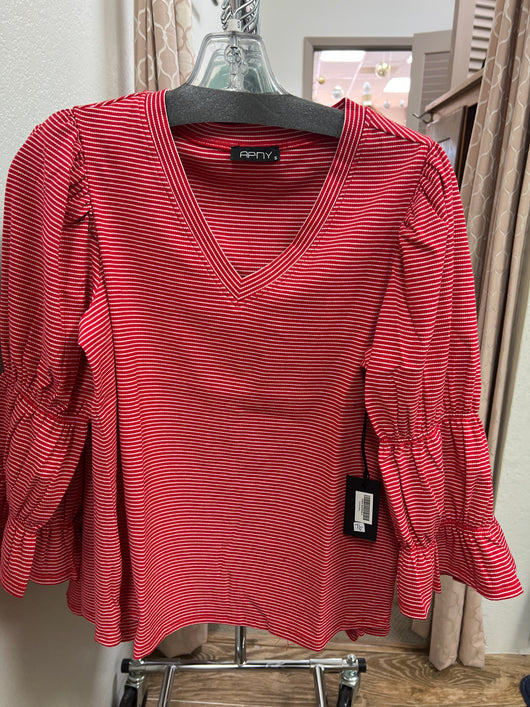 APNY red white stripe v neck puff sleeve top