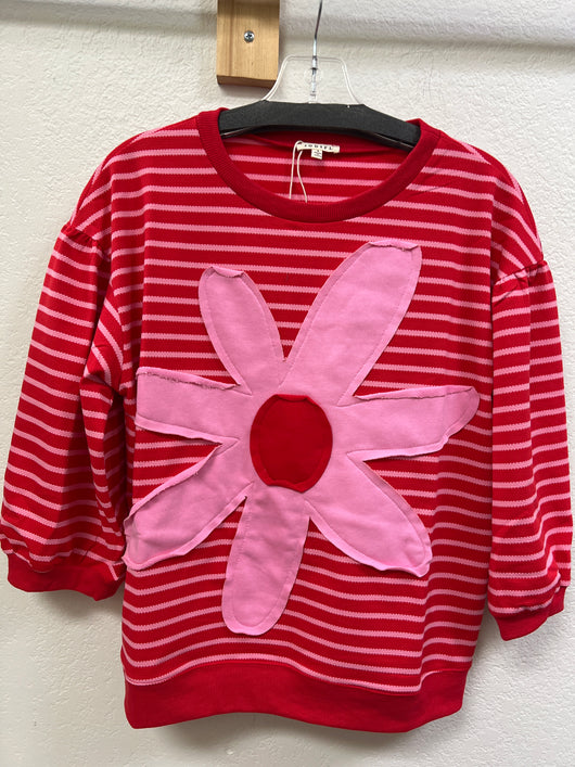 Jodifl red pink stripe flower top