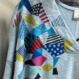 INoah light blue multi abstract v-neck top