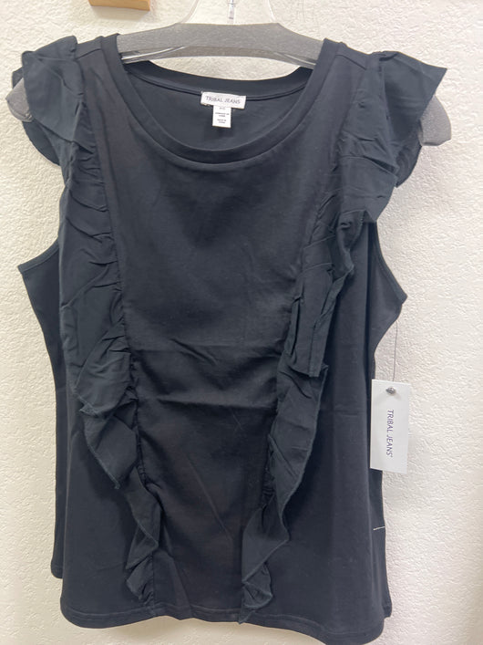 Tribal black ruffle sleeveless top