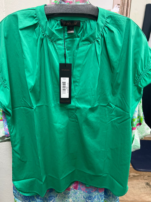 Renuar v neck cotton top jade green
