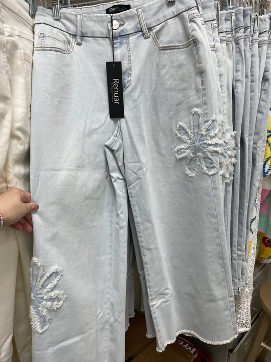 Renuar bleached wash flower jeans