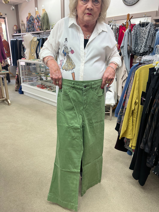 Tribal chive green wide leg pants