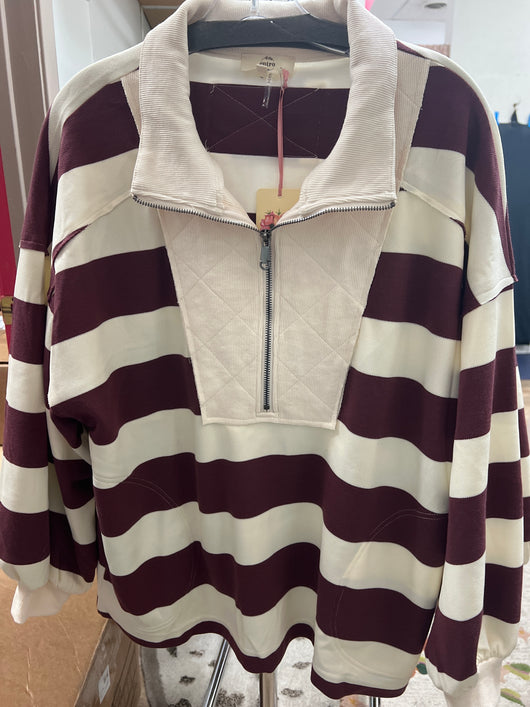 Entro maroon stripe textured pullover