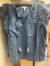 Tribal scuba blue textured tassel top