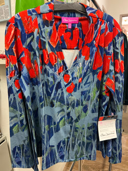 Claire D dusk in the garden blue red tunic