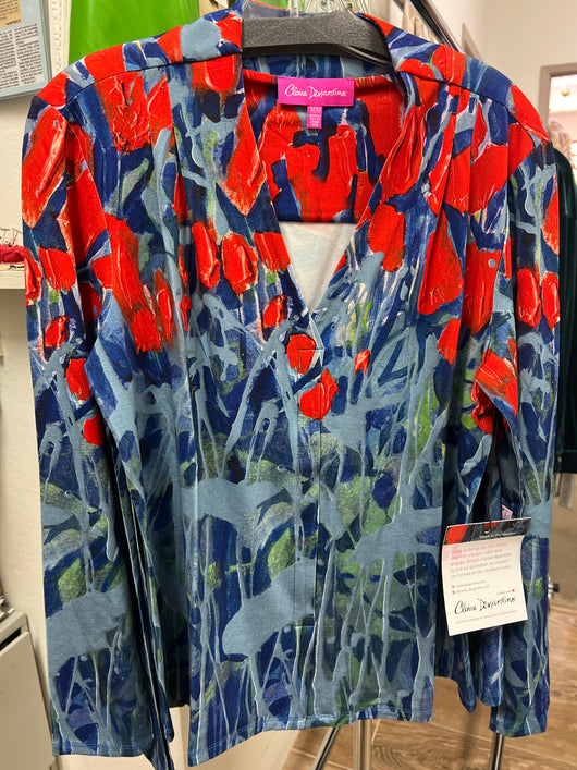 Claire D dusk in the garden blue red tunic