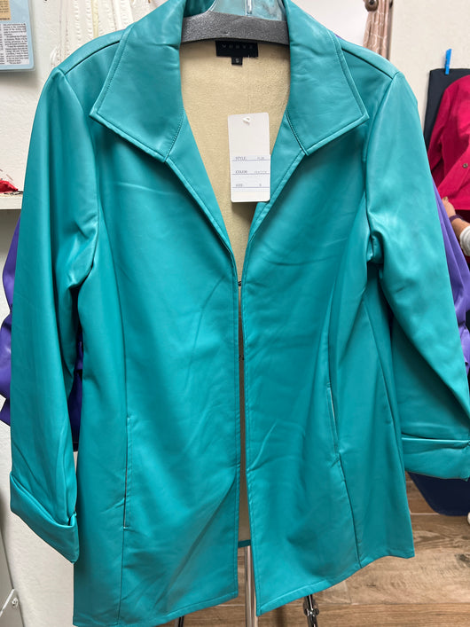 Weavz faux leather peacock blue blazer