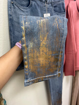 FDJ pull on pencil ankle gold painted jeans