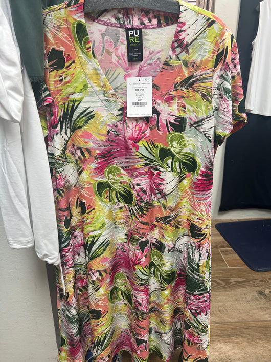 Pure pink/lime tropical print dress
