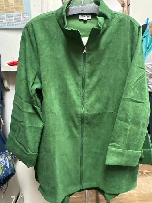 Toofan green corduroy zip up shacket