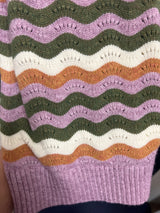 Tribal retro wavy stripe sweater lavender multi