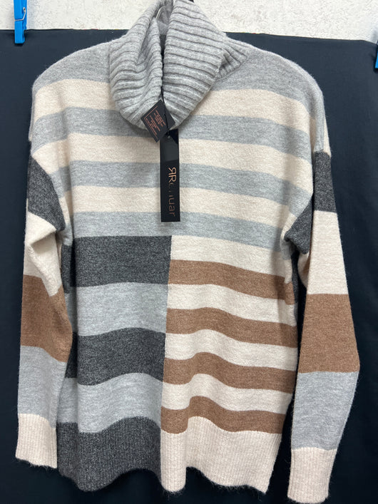 Renuar turtleneck stripe sweater tan combo
