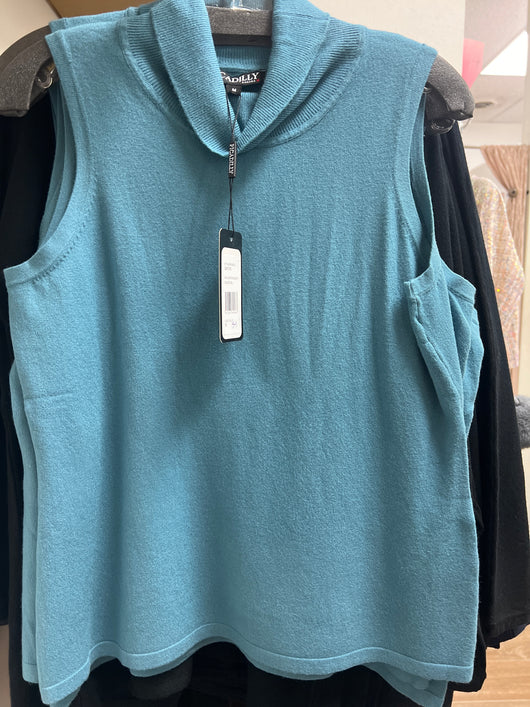 Picadilly knit turtle neck sleeveless top celestial blue