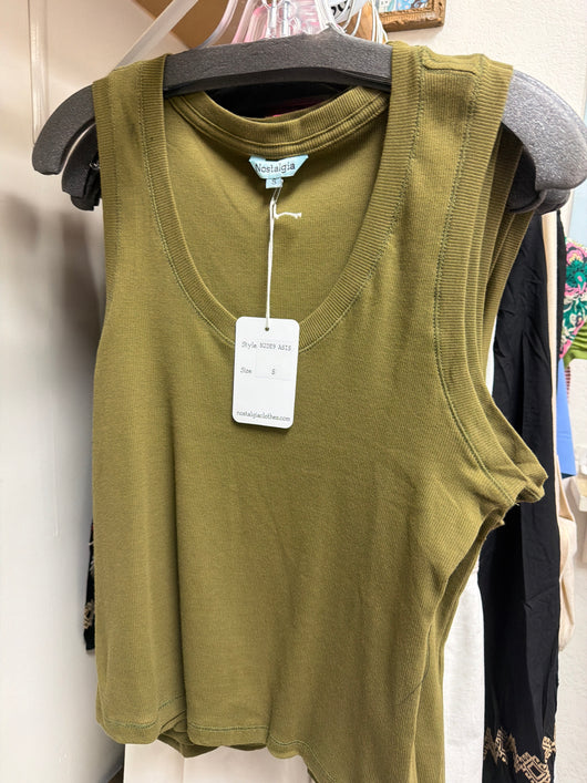 Nostalgia olive green ribbed tank
