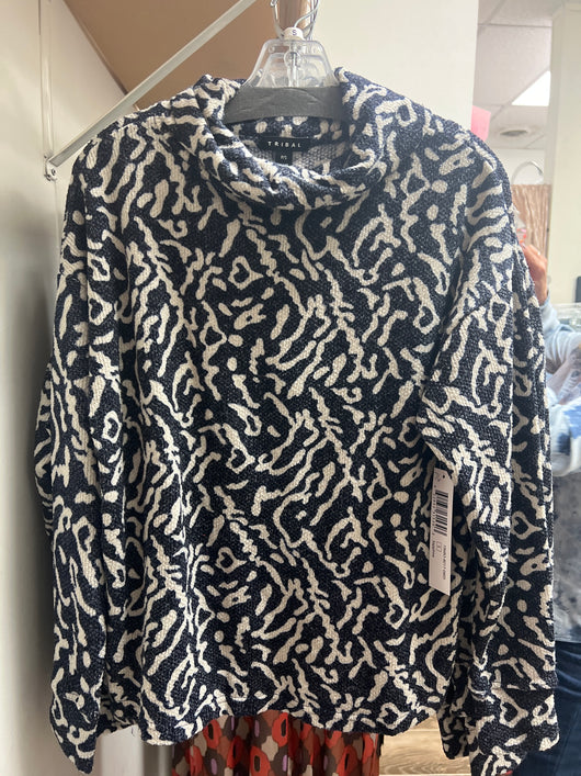 Tribal sapphire blue abstract cowl neck pullover