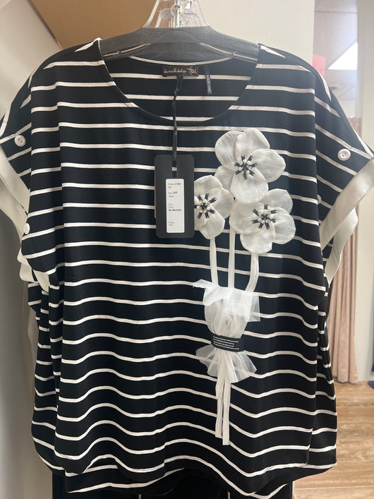 Jane & John black white stripe flowers top