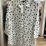 Boho chic white shirt black polka dots