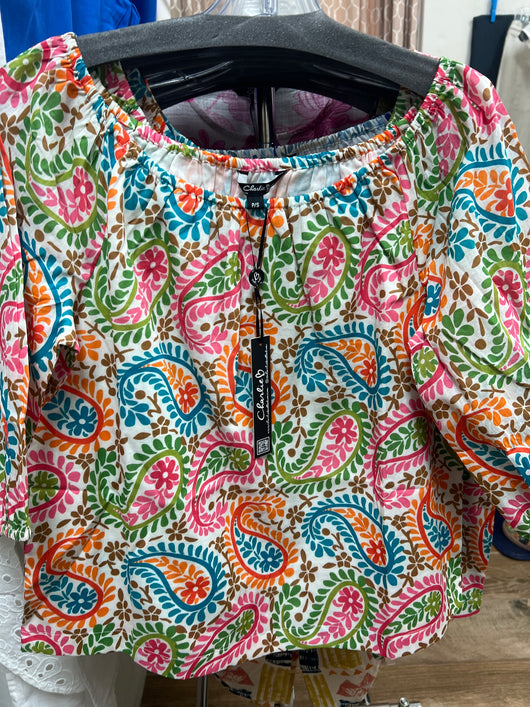Charlie B peasant top rainbow paisley print