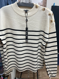 Charlie B ecru black striped sweater