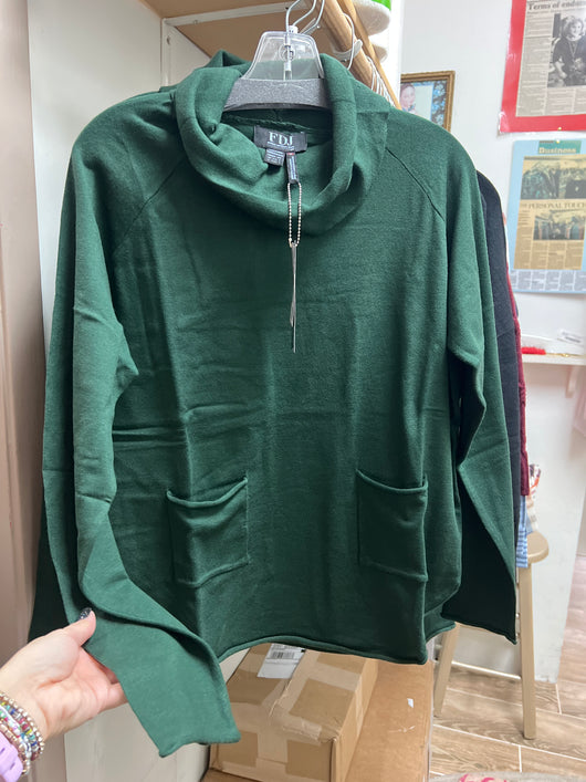 FDJ cowl neck sweater bronze spruce green