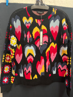 Charlie B black multi crochet sleeve sweater