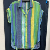 Zac & Rachel green blue stripe shirt