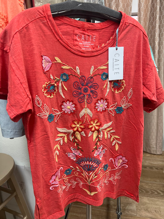 Caite orange embroidered Kara top