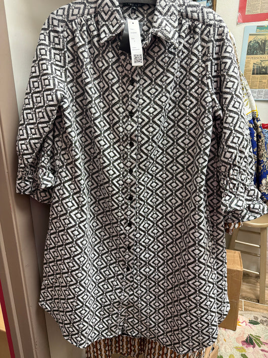 Boho chic black white dress