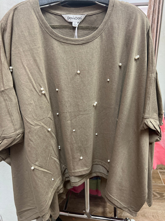 Davi & Dani taupe pearls top