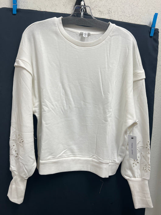 Tribal eggshell white eyelet sweatshirt
