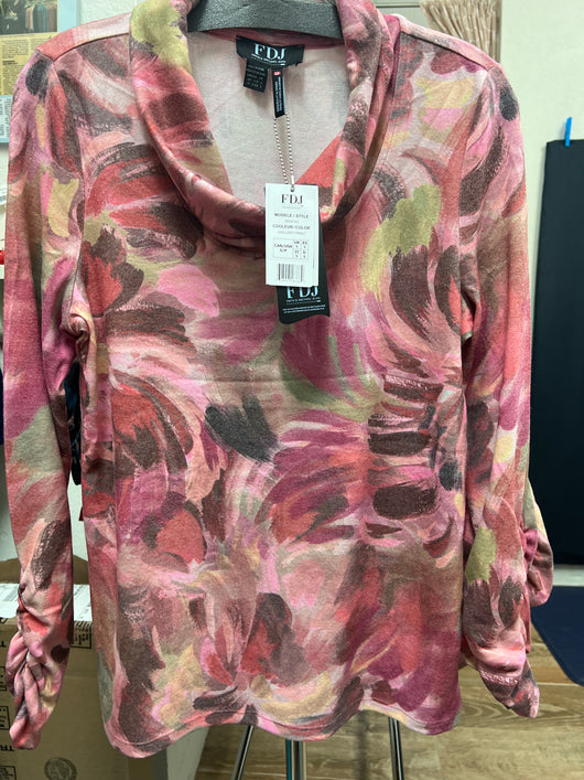 FDJ pink gallery print cowl neck sweater