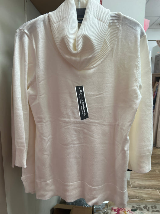 Ronnie Salloway cowl neck 3/4 sweater ivory