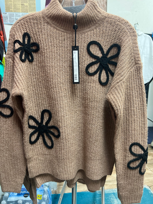 Charlie B truffle black floral sweater