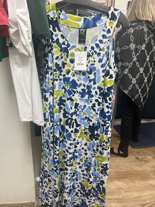 Pure blue/apple green print sleeveless dress