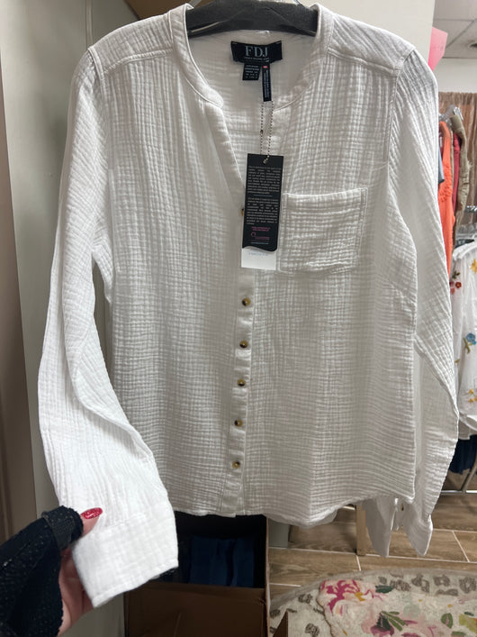 FDJ gauze button up v neck white