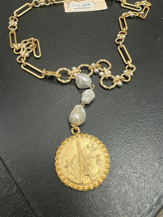 Michele Busch gold Eiffel Tower necklace