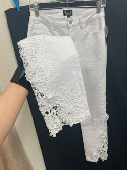 AZI white beaded lace detail jeans