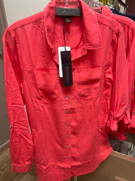 Renuar tencel button up tunic corally
