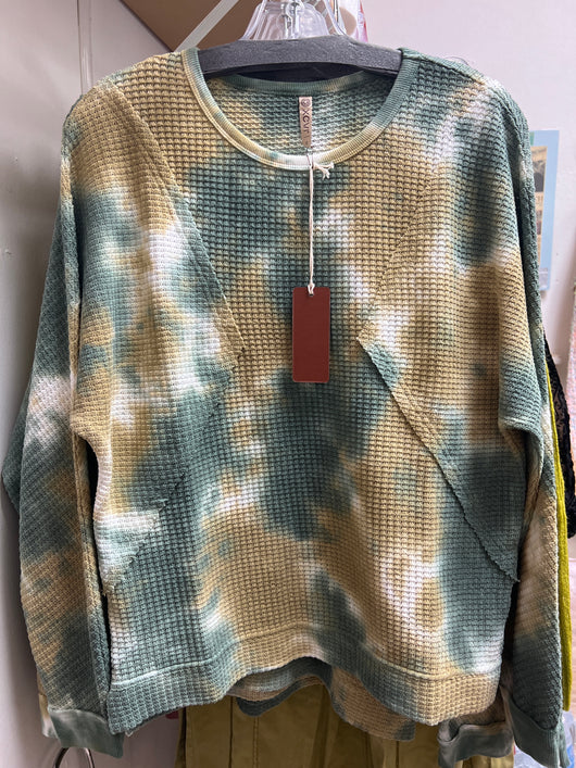 XCVI green tie dye waffle top
