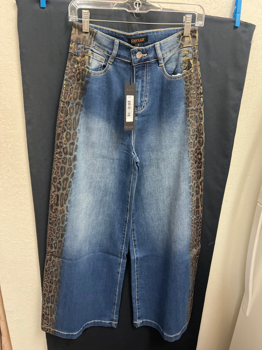 Renuar wide leg leopard stripe jeans