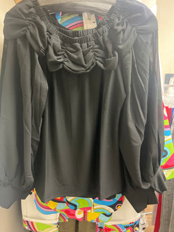 AZI black puff sleeve blouse