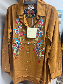 A&A mustard embroidered button up blouse
