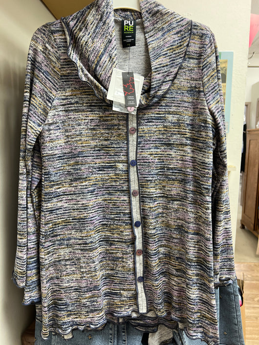 PURE purple multi cowl neck buttons tunic