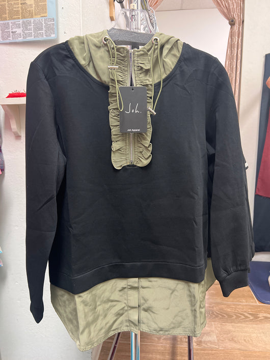 JOH black olive layered ruffle hoodie