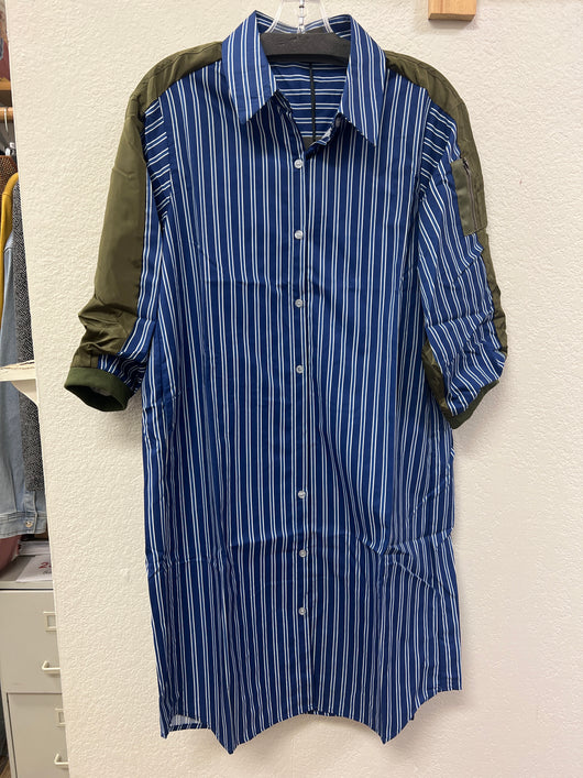 Josh blue stripe olive dress