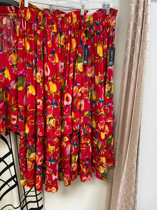 APNY red multi skirt