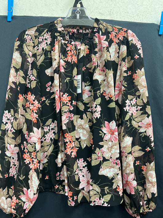 Renuar black combo floral flowy blouse