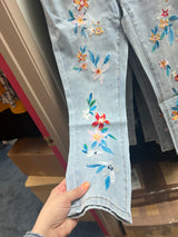 Tribal blue leaf floral embroidered jeans
